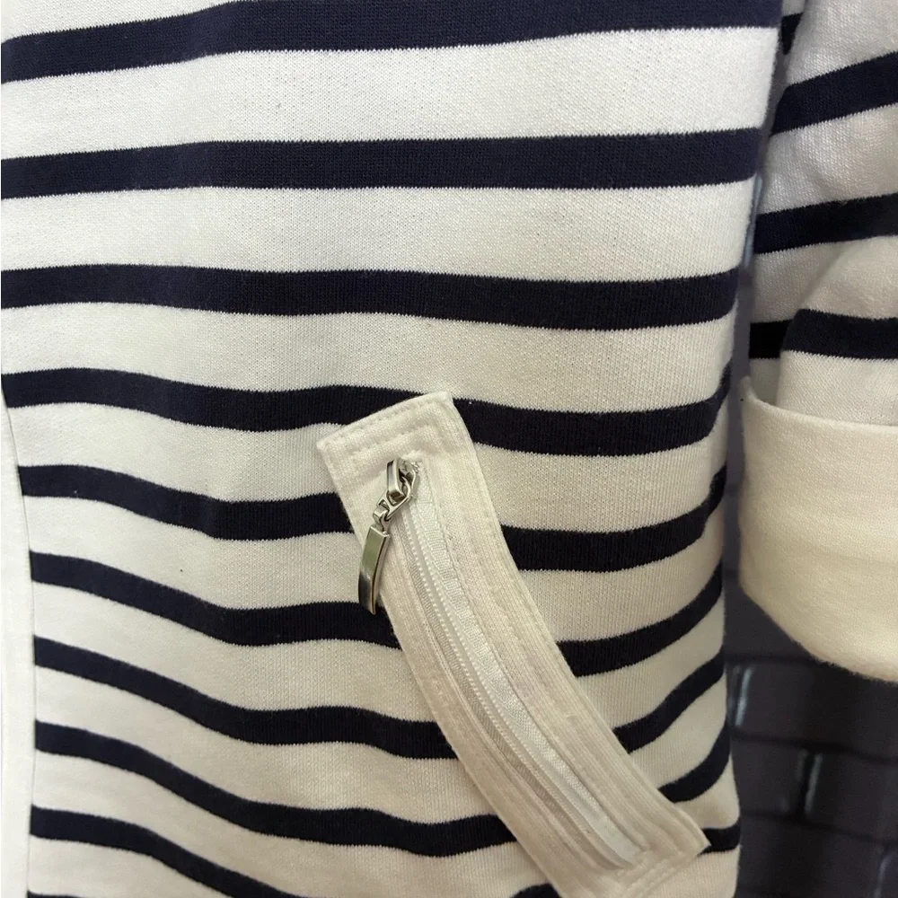 Karen Scott Sport Navy White Striped Zip Up Top Size Large Nautical Old Money - Picture 4 of 8